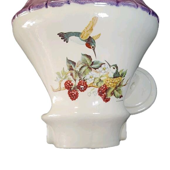Vintage Hand Painted Ceramic Hummingbird Feeder Lois White Lavender Roof 13 Inch - Picture 7 of 11